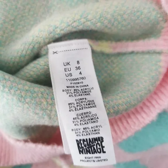 RECLAIMED VINTAGE Swirl Print Pastel Jumper Oversized UK 8 10 - Picture 8 of 8